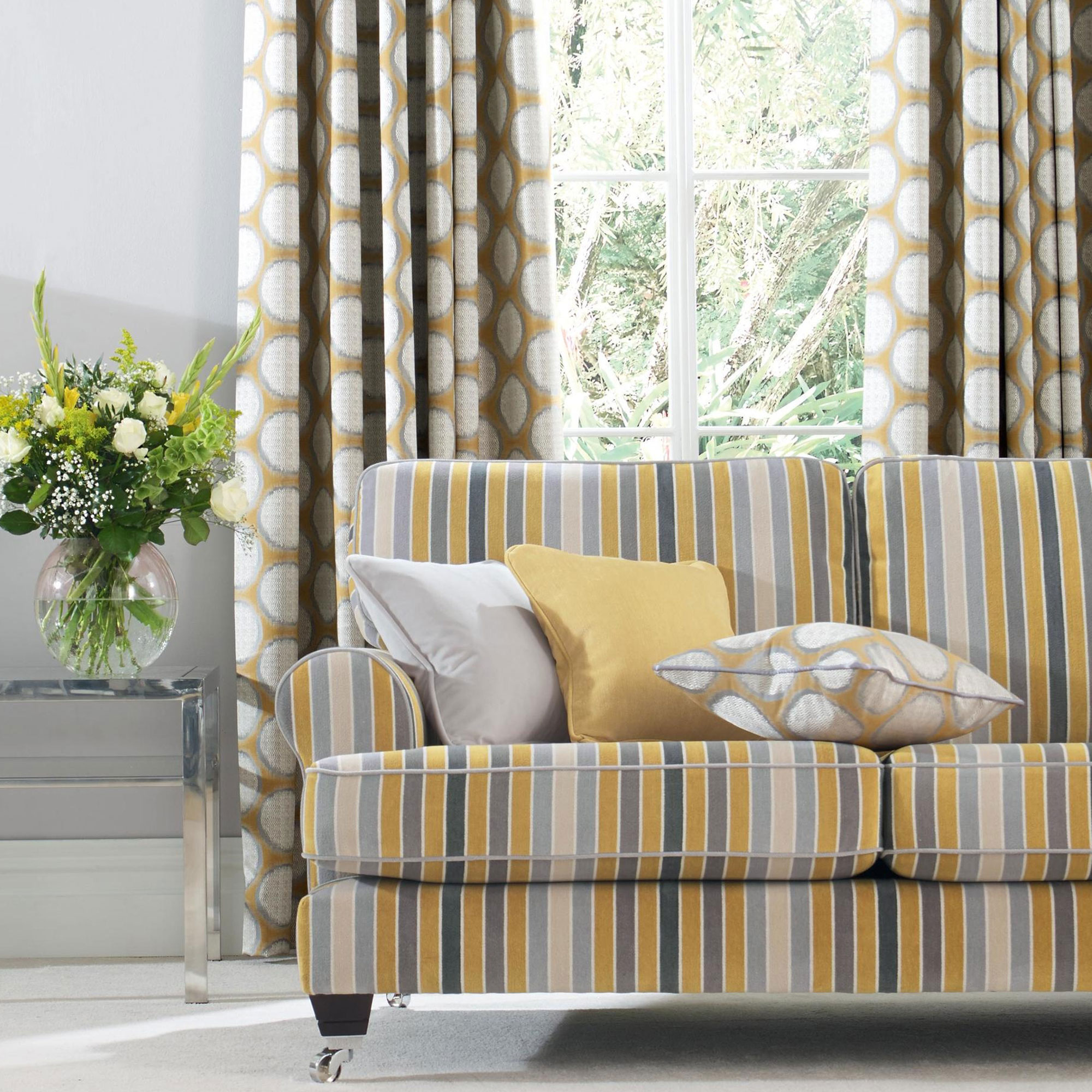 Fabric Details italian stripe saffron/grey Fabrics Range by Plumbs