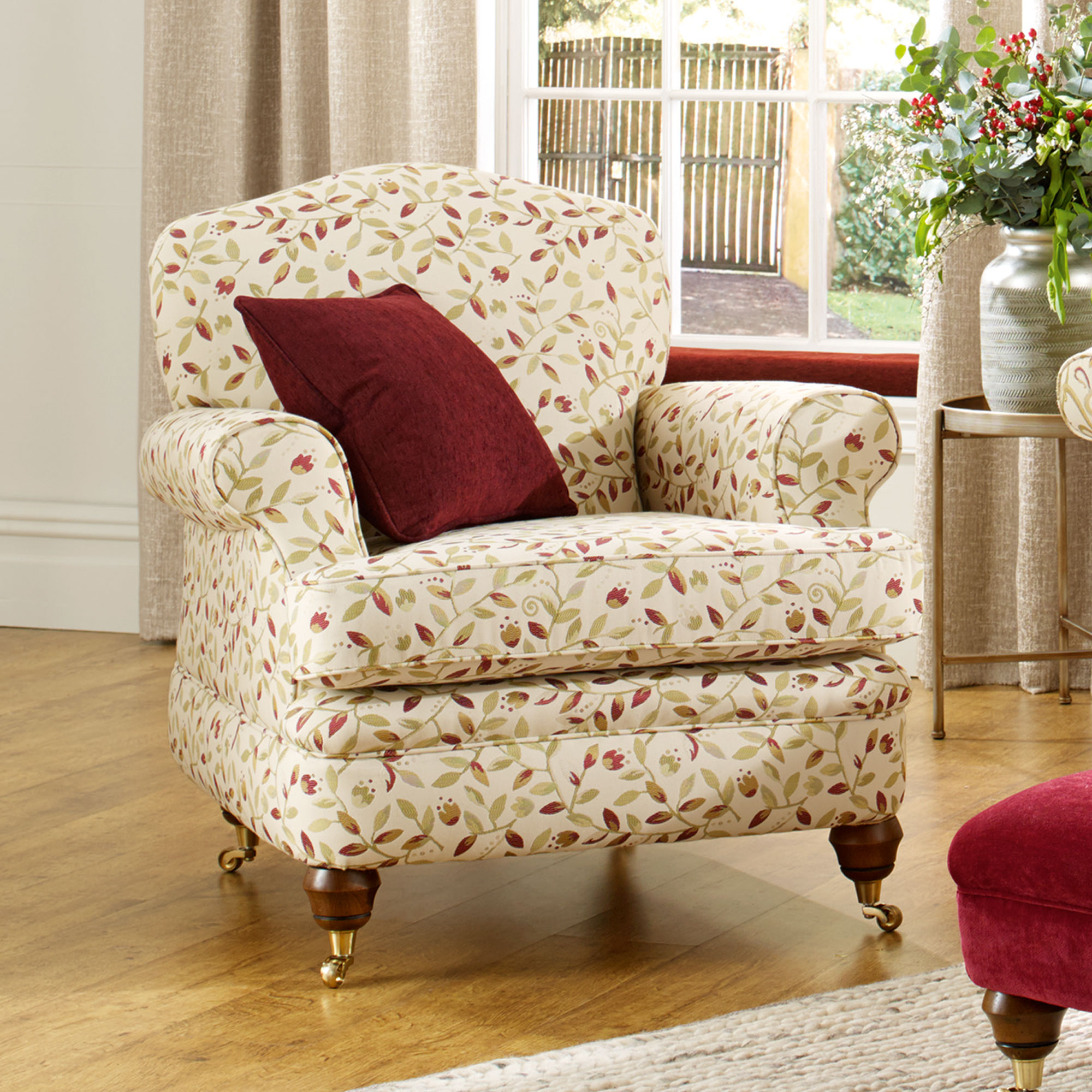 Fabric Details faremont leaf ruby Fabrics Range by Plumbs